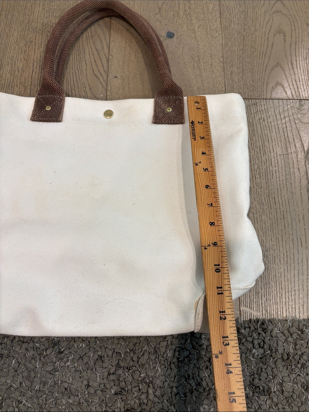 J Crew Canvas Tote Bag with Brown Handles - White - Picture 3 of 16
